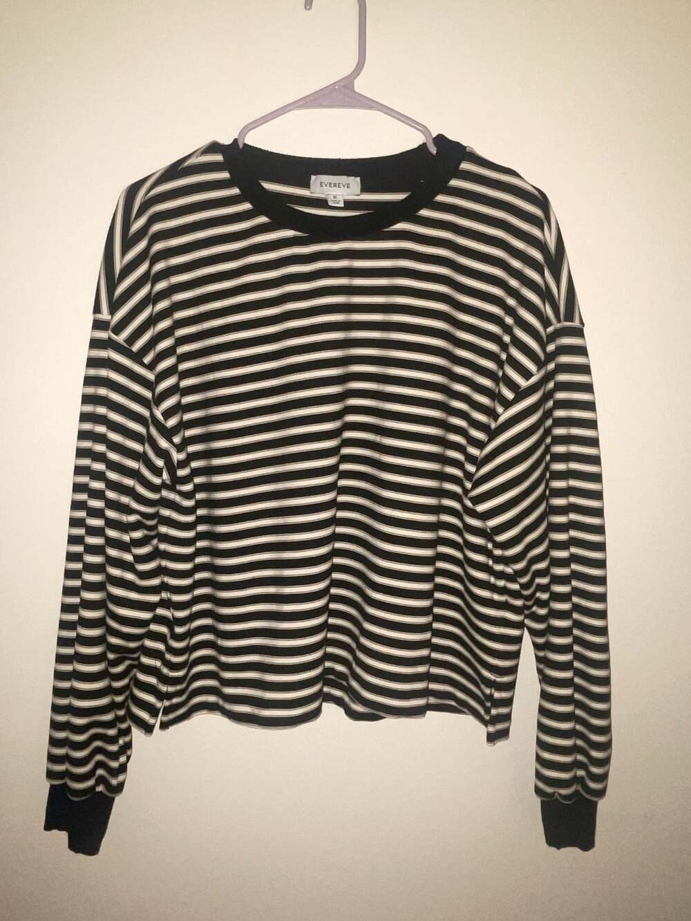 EVEREVE Black and White Striped Long Sleeve Crew Neck Top